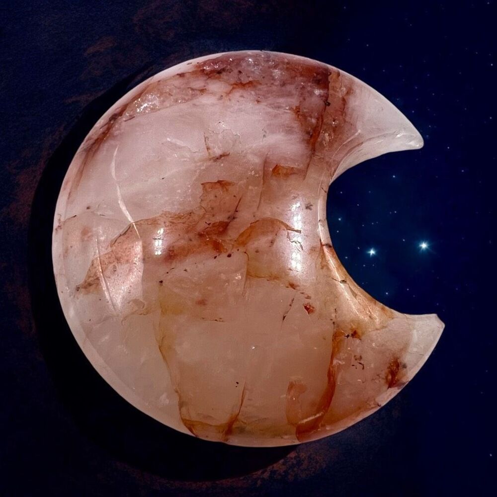 Fire Quartz Crystal Crescent Moon‎
